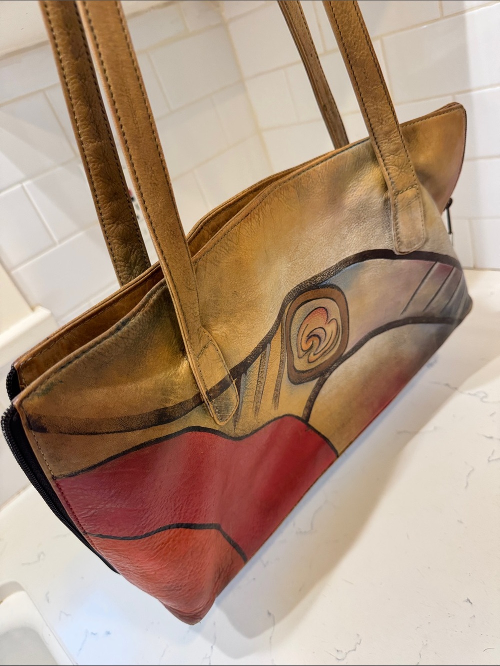 Anuschka hand-Painted Multicolor Leather Shoulder Bag - Picture 7 of 15